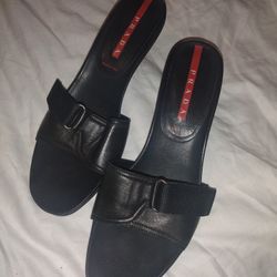 PRADA SPORT BLACK LEATHER MULES SIZE 41