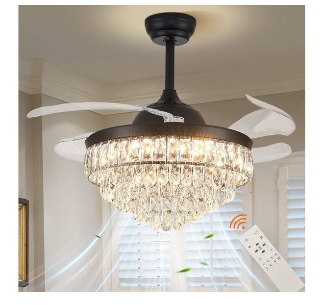 CLAIRDAI 42” Crystal Chandelier Ceiling Fan –...
