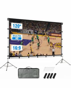 Projector Screen Outdoor, Projector Screen With Aluminum Alloy Stand Portable 120" Foldable Projection Screens, KSAN 10 Feet Indoor Home Theater Movie
