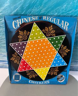 Chinese & regular checkers metal board with storage & pieces $15