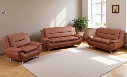Modern style brown leather 3 piece couch set
