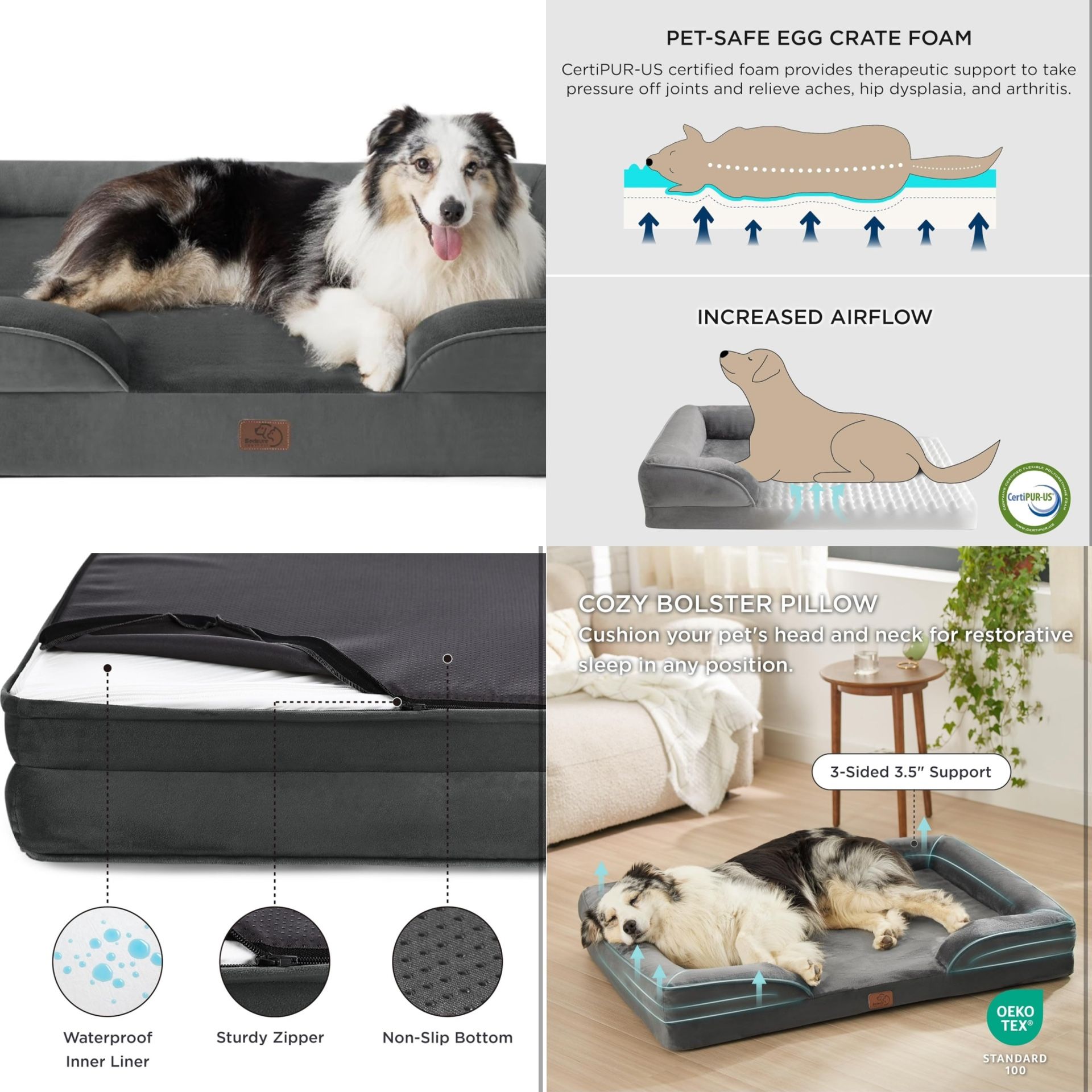 Orthopedic Dog Bed for Extra Large Dogs - XL Washable Dog Sofa Bed Large, Supportive Foam Pet Couch Bed with Removable Washable Cover, Waterproof Lini