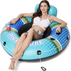 Inflatable River Tube Float - Heavy Duty River Float Pool Floats Lake Water Tubes for Floating River Raft Lounge Floatie with 2 Cup Holders for Adults