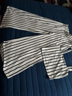 Set of Black and White Striped Wide-Leg Pants