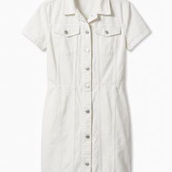 Cotton denim shirt dress, Mango (MNG), white button-front mini dress, Size 8