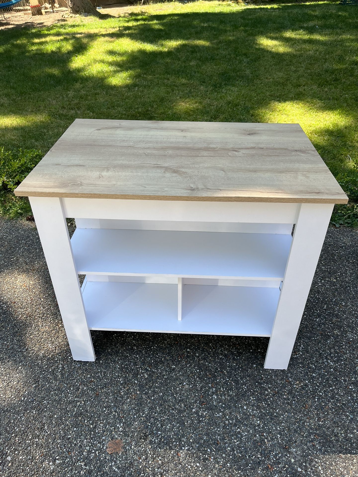 Modern White Console Table / Shelf with Wood Top – Great Condition!
