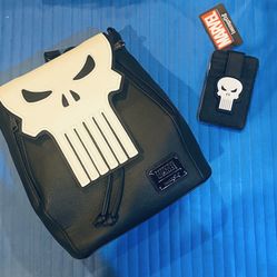 Loungefly Marvel The Punisher Mini Backpack / Crossbody And Matching Cardholder  - NWT 
