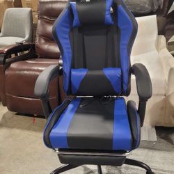 Lacoo PU Leather Gaming Chair Massage Ergonomic Gamer Chair Height Adjustable Computer Chair with Footrest & Lumbar Support, Blue $90