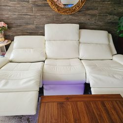 Real leather white recliner sofa couch with USB portal