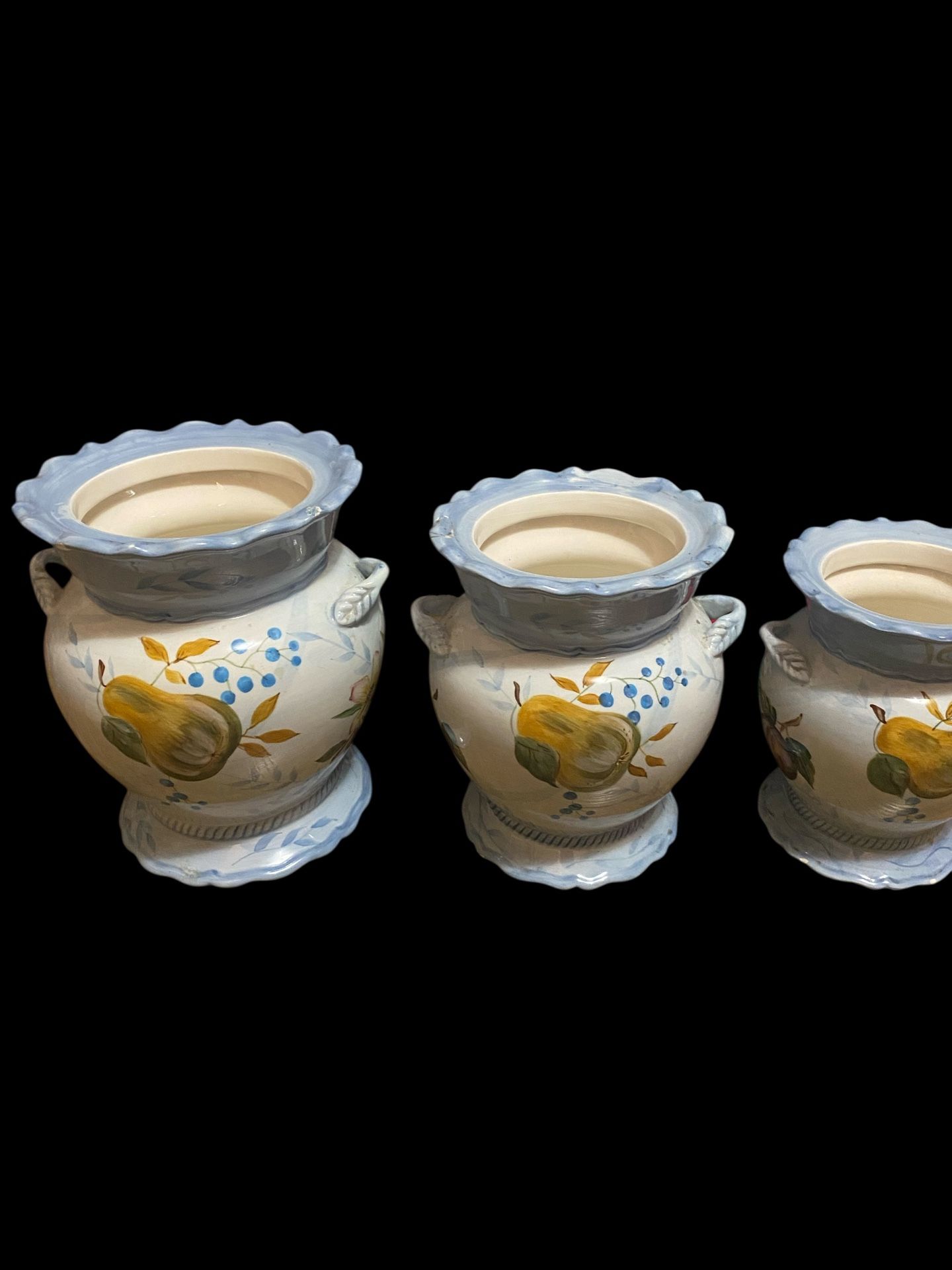 Capriware Light Blue Hand-Painted Fruit Ceramic Jar/Canister/ vase 9” W/o