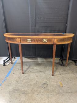 Traditional Half-Moon Wood Console Table with Brass Pulls
