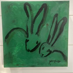 Emerald Green “Bunnies” Painting - Artwork Created & Signed by Local Artist