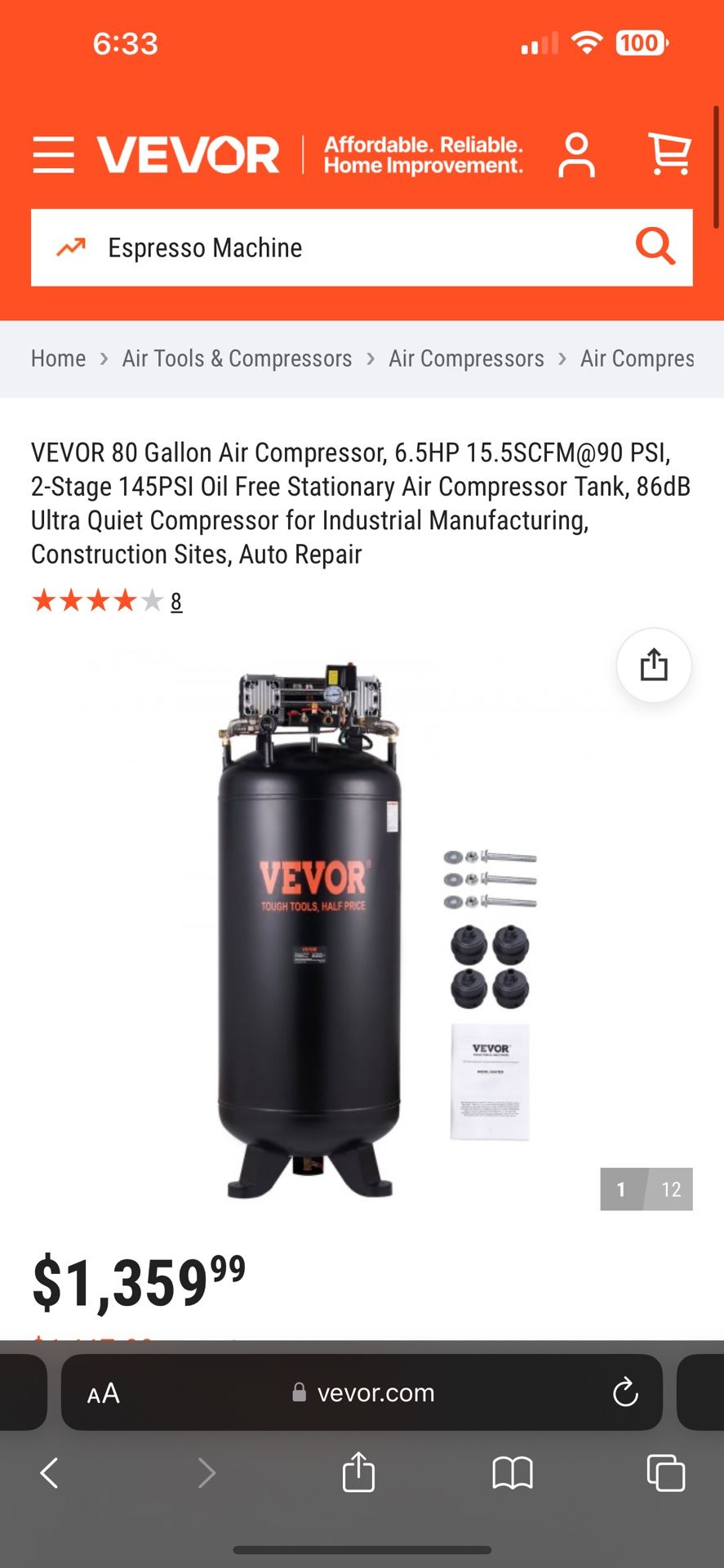 80 Gallon Air compressor