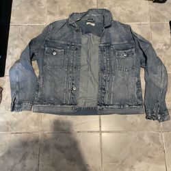 All Saints Men’s Denim Jean Jacket Blue Distressed Size XL