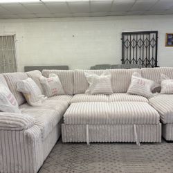 New Corduroy Sleeper Sectional Couch With Storage : Free Delivery 