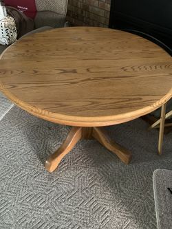 Solid Oak Table 42” Round Or 63” W/ Leaf