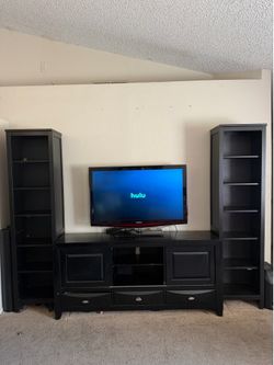 3-Piece Black Wood Entertainment Center with book shelves
