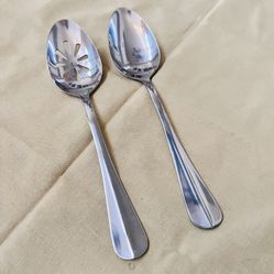 International Simplicity Stainless Solid & Pierced Tablespoon Serving Spoon Set
