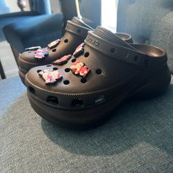 Platform Black Crocs Woman Size 6 w/jibbitz