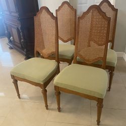 MidCentury Wood Cane Dining Side Chairs (4)