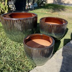 Two Tone Colors Ceramic Pots-Glazed Planters ($85 set of 3)