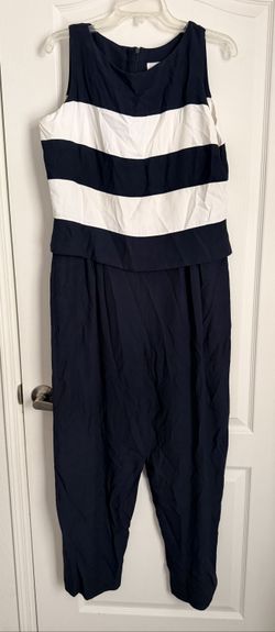 J. Stevens by Carol Escritor Jumpsuit — Navy White Stripes, Size 14, Pre-Owned