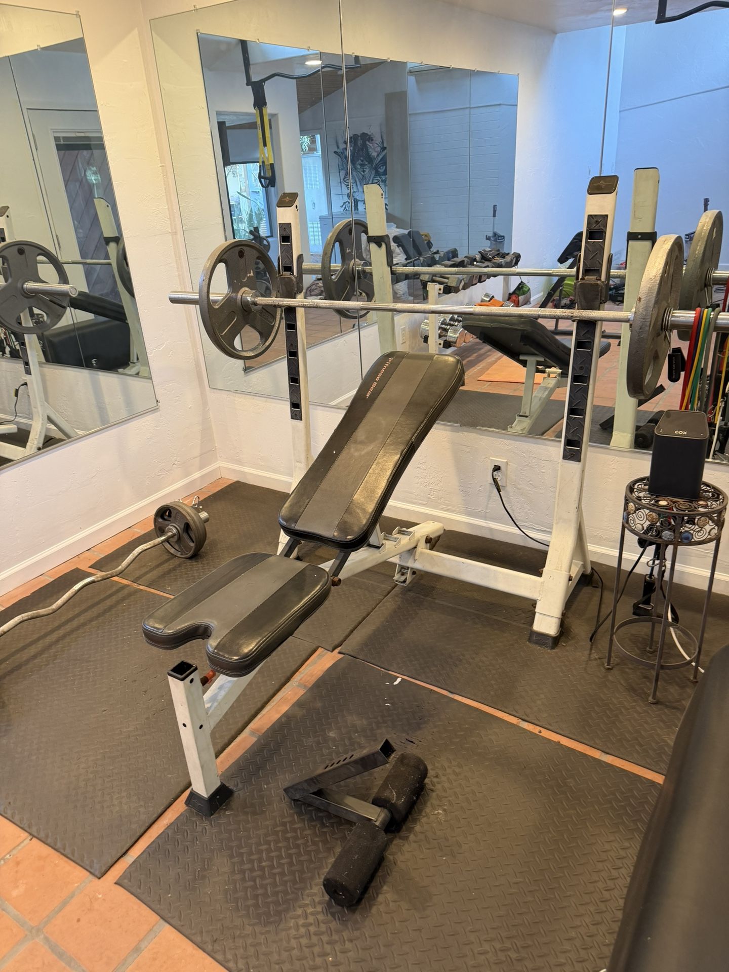 Weight Bench, 2 Bar Bell, All Dumbbells With Rack & Extra Rack For Free weights