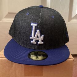 ($25.00) LA Dodgers MLB Black Denim Fitted Hat (7 1/4) 