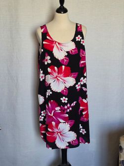 Women's Tropical Sleeveless Summer Dress Fushia Black White Size 1X (18/20