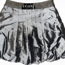 Metallic Dark Gray with Beaded Waist Mini Skirt