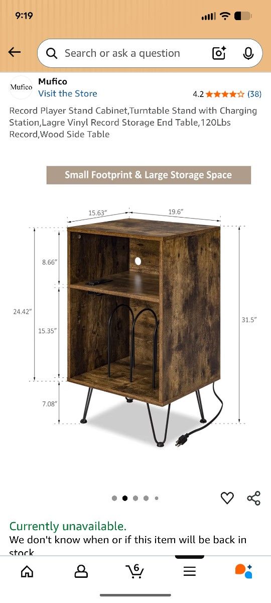 End Table / Record Player Stand with Electric Outlet