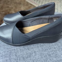 Clarks Navy Blue Wedges Size 8w