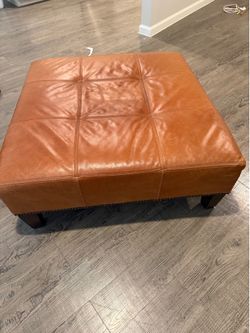 Large Brown Leather Ottoman / Coffee Table Bench