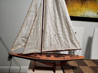 Large Wooden Sailboat Decorative Model
