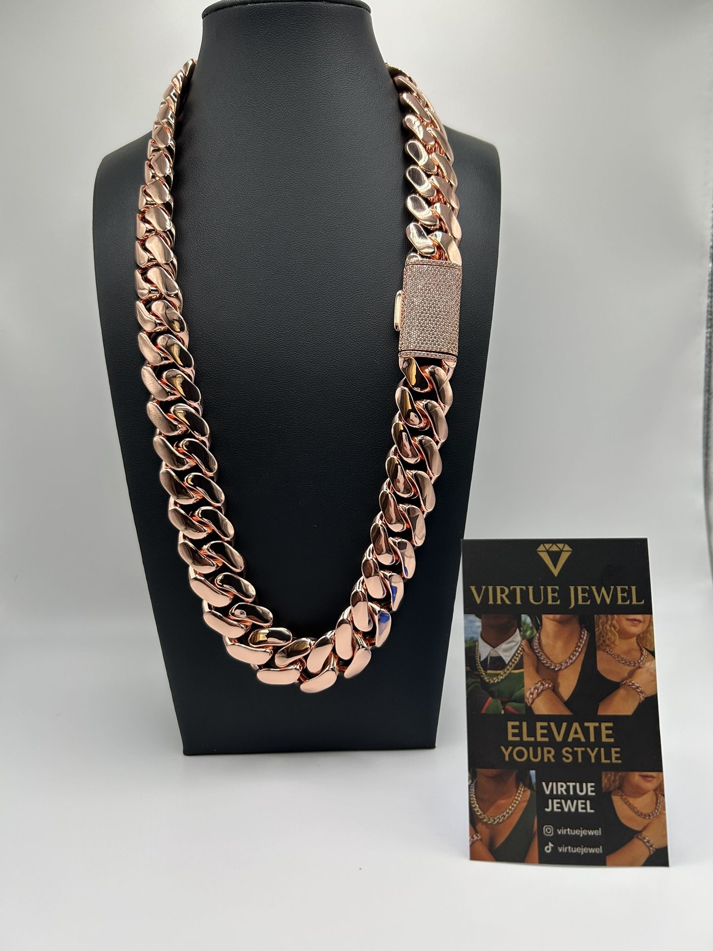 20mm Miami Cuban Link Red Pink Rose Gold Plated Chain Necklace 18k & 14k Diamond Lock