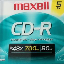 CD-R Maxell - Sealed #5 pack CD 48x 700 MB 80 Min 