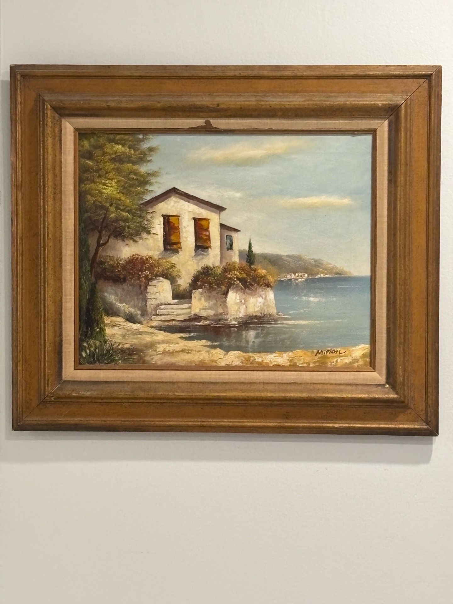Vintage Original European Coastal Oil on Canvas Painting