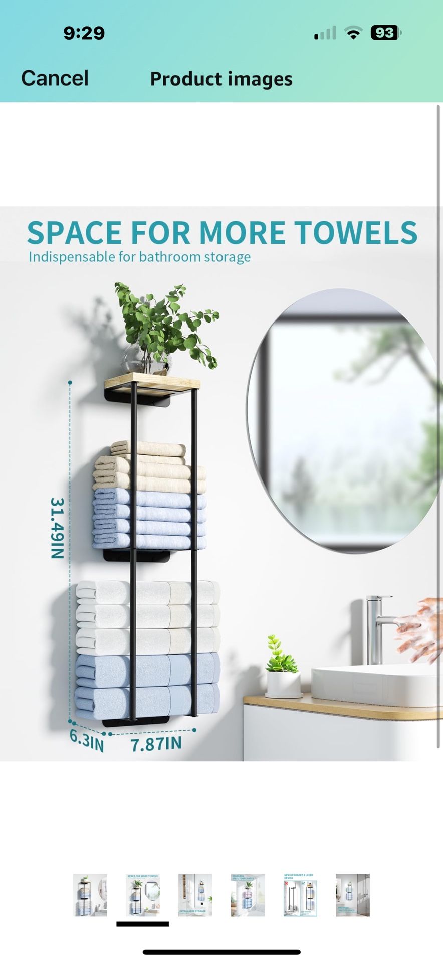 Towel Racks for Bathroom, 2 Tier Wall Towel Holder with Wood Shelf, Metal Wall Mounted Towel Rack Bathroom Organizers and