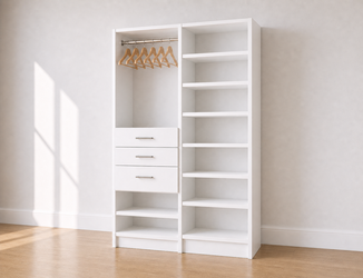 Hang & 3-Drawer + 7-Shelf 2-Tower Reach-In Closet - 51"W x 84"H x 14"D, White (32mm)