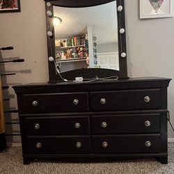 Dark six drawer wooden dresser