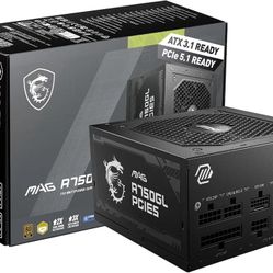 MSI MAG A750GL PCIE5, Fully Modular Compact Gaming 750W Power Supply, 80+ Gold, ATX 3.1 & PCIe 5.1 Ready, Native Dual-Color 12V-2x6 Cable