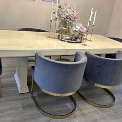 Dining Table With 6 Pieces Modern Chair 