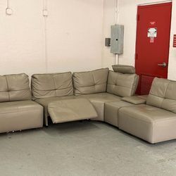 Real Leather Automatic Recliner Sectional Couch