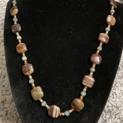 Vintage Natural Precious Stones(tiger’s Eye)and Opal Crystals Necklace 