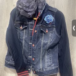 Ay Guey Denim Embroidered Jacket With Hood 