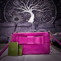 Y2K Kate Spade pink soft leather Crossbody Bag with strawberry keychain