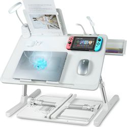 IXTRA Laptop Lap Desk With Cooling Fan - Adjustable With Light,USB, Storage Drawer 
