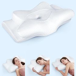 Neck Pillow for Sleeping, Adjustable Ergonomic Memory Foam Reading Pillow for Adults, Cooling Orthopedic Side Sleeper Pillow, Back Pillow for Bed, Cou
