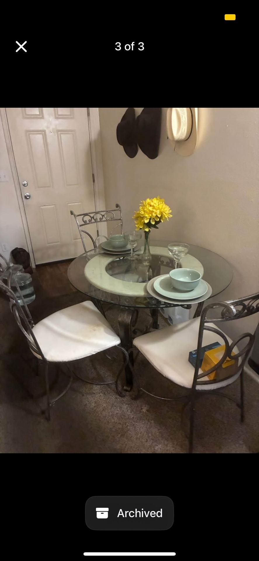 Glass Table With 3 Chairs