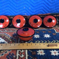 5 Vintage Japanese Rice Bowls With Lids Cinnamon & Black 